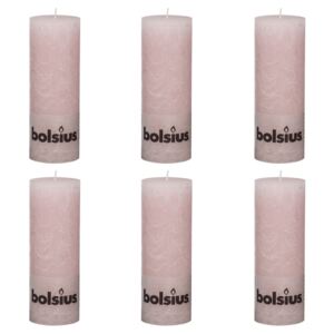 Bolsius Rustic Pillar Candles 6 pcs 190x68 mm Pastel Pink