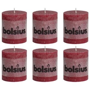 Bolsius Rustic Pillar Candles 6 pcs 80x68 mm Wine Red