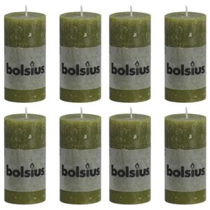 Bolsius Rustic Pillar Candles 8 pcs 100x50 mm Olive