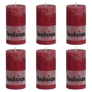 Bolsius Rustic Pillar Candles 6 pcs 130x68 mm Wine Red