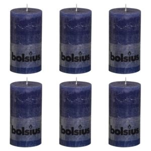 Bolsius Rustic Pillar Candles 6 pcs 130x68 mm Dark Blue