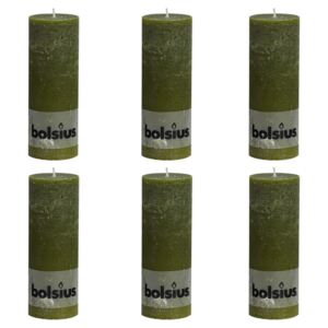 Bolsius Rustic Pillar Candles 6 pcs 190x68 mm Olive