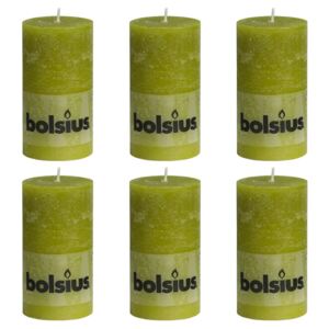 Bolsius Rustic Pillar Candles 6 pcs 130x68 mm Moss Green