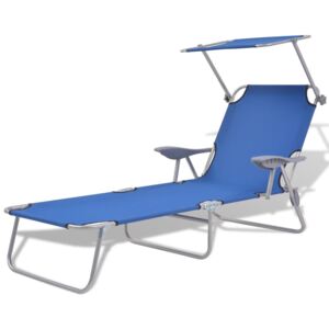 VidaXL Sun Lounger with Canopy Steel Blue