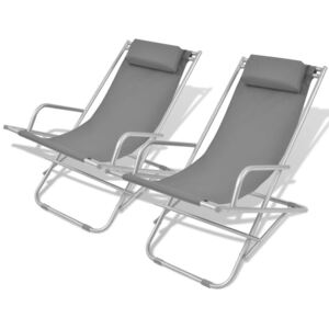 VidaXL Reclining Deck Chairs 2 pcs Steel Grey