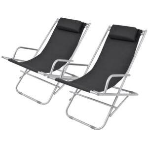 VidaXL Reclining Deck Chairs 2 pcs Steel Black