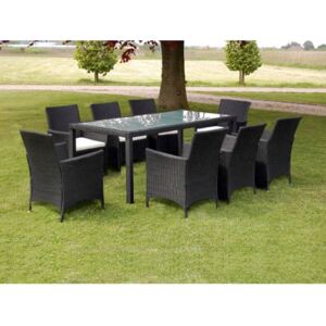 VidaXL 9 Piece Outdoor Dining Set with Cushions Poly Rattan Black