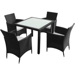 VidaXL 5 Piece Outdoor Dining Set with Cushions Poly Rattan Black
