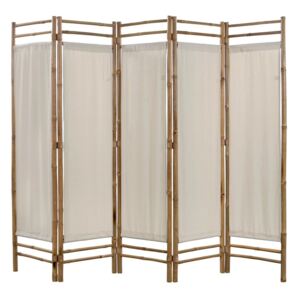 VidaXL Folding 5-Panel Room Divider Bamboo and Canvas 200 cm
