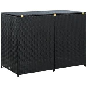 VidaXL Double Wheelie Bin Shed Poly Rattan Black 148x80x111 cm