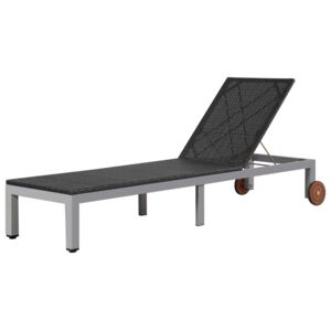 VidaXL Sun Lounger with Wheels Poly Rattan Black