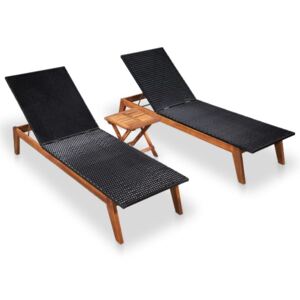 VidaXL Sun Loungers 2 pcs with Table Poly Rattan and Solid Acacia Wood