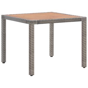 VidaXL Garden Table Grey 90x90x75 cm Poly Rattan and Solid Acacia Wood