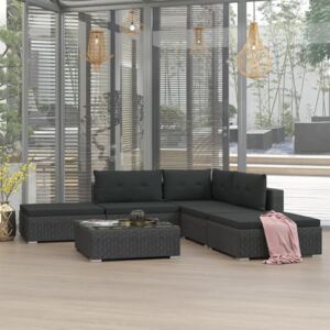 VidaXL 6 Piece Garden Lounge Set with Cushions Poly Rattan Black