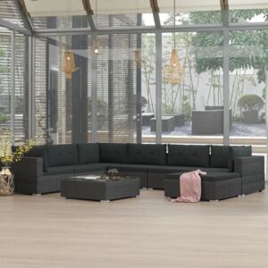 VidaXL 8 Piece Garden Lounge Set with Cushions Poly Rattan Black