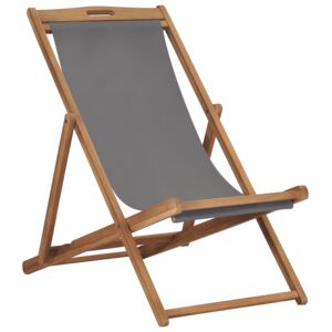 VidaXL Folding Beach Chair Solid Teak Wood Grey