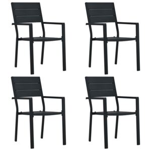 VidaXL Garden Chairs 4 pcs Black HDPE Wood Look