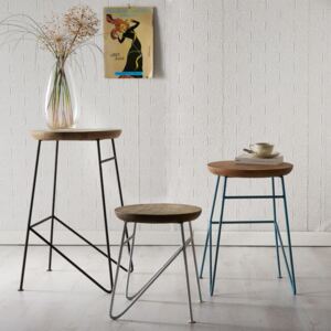 Verty Furniture Retro Metal & Wood Round Set of 3 Stools 76x45x45cm (HxDxW)