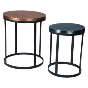 Verty Furniture Century Round Reclaimed Metal Nest of 2 Tables, 2 Tone Colour