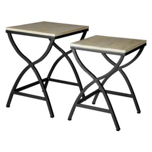 Verty Furniture Set of 2 Metal and Wood Nested Tables 40X45X57cm (LXDXH)