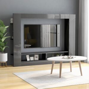 VidaXL TV Cabinet High Gloss Grey 152x22x113 cm Chipboard