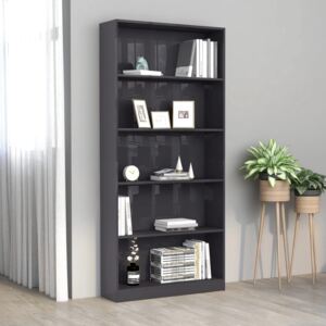 VidaXL 5-Tier Book Cabinet High Gloss Grey 80x24x175 cm Chipboard
