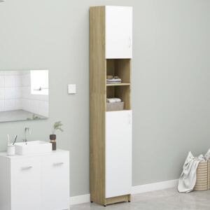 VidaXL Bathroom Cabinet White and Sonoma Oak 32x25.5x190 cm Chipboard