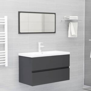VidaXL 2 Piece Bathroom Furniture Set Grey Chipboard