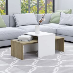 VidaXL Coffee Table Set White and Sonoma Oak 100x48x40 cm Chipboard