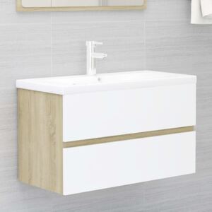 VidaXL Sink Cabinet White and Sonoma Oak 80x38.5x45 cm Chipboard