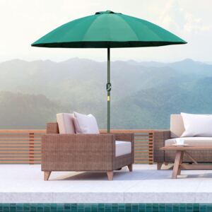 Outsunny Ф255cm Patio Parasol Umbrella Outdoor Market Table Parasol with Push Button Tilt Crank and Sturdy Ribs for Garden Lawn Backyard Pool Green