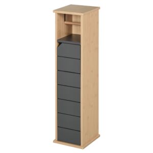 HOMCOM Bamboo Freestanding Tall Toilet Paper Cabinet Grey/Oak