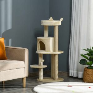 Pawhut Cat Tree Tower Scratching Post with Sisal Pet Activity Centre Beige 48 x 48 x 104cm
