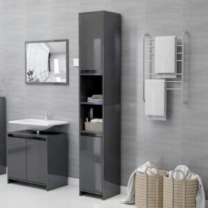VidaXL Bathroom Cabinet High Gloss Grey 30x30x183.5 cm Chipboard