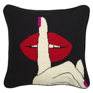Hush Lips Cushion - / Hand-embroidered - 46 x 46 cm by Jonathan Adler Red/Black