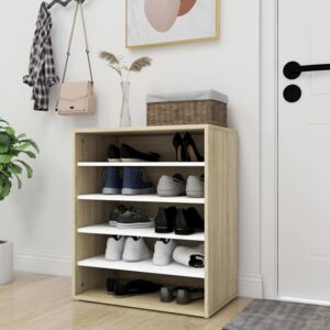Shoe Cabinet White and Sonoma Oak 60x35x70 cm Chipboard