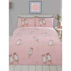 Otterly Amazing Otters Single Duvet Cover Set - Coral Pink