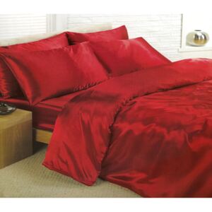 Red Satin Duvet Cover, Fitted Sheet and Pillowcases Bedding Set