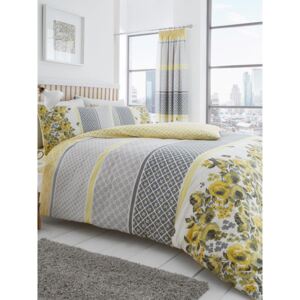 Saphira Grey and Yellow Floral King Size Duvet Cover Set