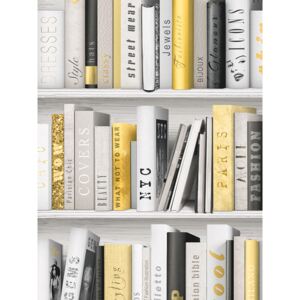Fashion Library Bookcase Wallpaper Gold Muriva 139503
