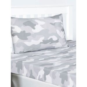 Grey Army Camouflage Single Fitted Sheet and Pillowcase Set