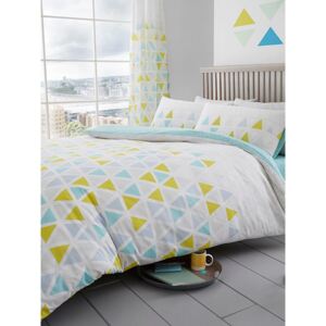 Geometric Triangle King Size Duvet Cover and Pillowcase Set - Teal