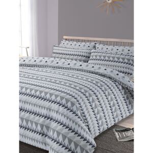 Rewind Geometric King Size Duvet Cover and Pillowcase Set - Grey