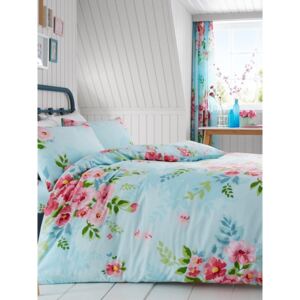 Alice Floral King Size Duvet Cover and Pillowcase Set - Turquoise and
