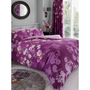 Roseanne Floral Double Duvet Cover and Pillowcase Set - Purple