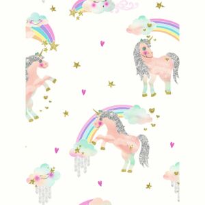 Rainbow Unicorn Glitter Wallpaper White Arthouse 696109
