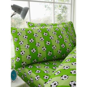 Green Football Single Fitted Sheet and Pillowcase Set