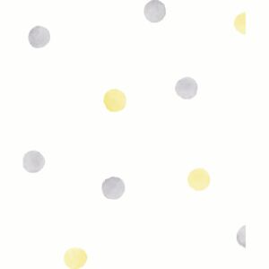 Over the Rainbow Watercolour Polka Dots Wallpaper Grey / Yellow Holden