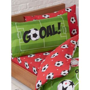 Football Red Single Fitted Sheet and Pillowcase Set