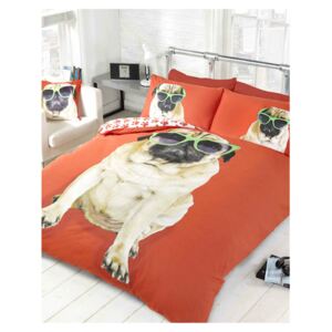 Percy Pug Red Double Duvet Cover & Pillowcase Set
